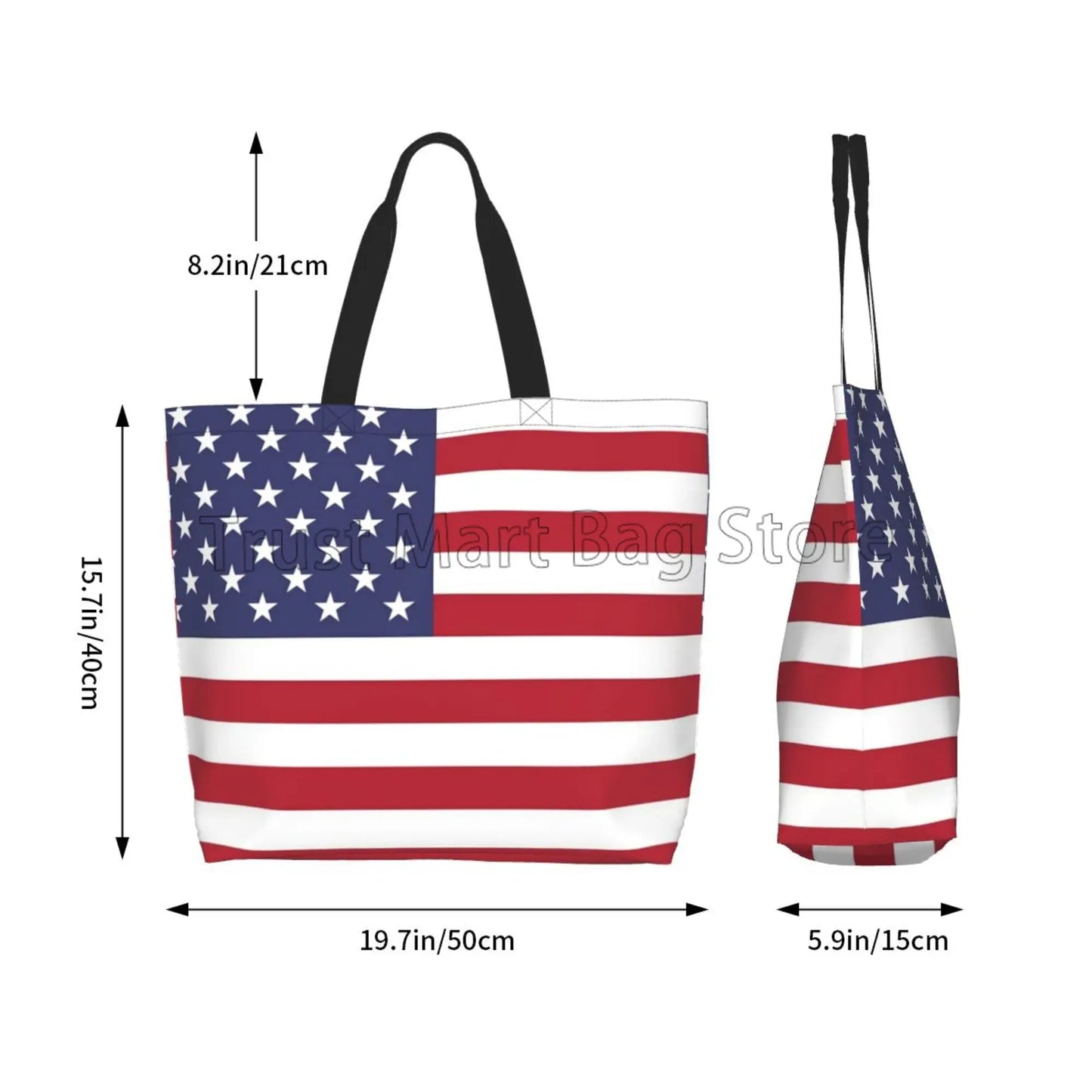 American USA Flag Canvas Tote Bag | Large Women Casual Shoulder Bag Handbag | Reusable Multipurpose Shopping Grocery Bag for Outdoor Luxegan