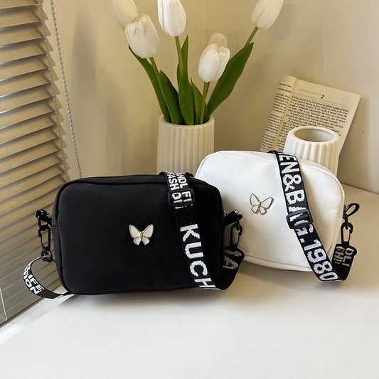 Lingge Embroidery Camera Bag | Soft Nylon Crossbody Messenger Purse Luxegan
