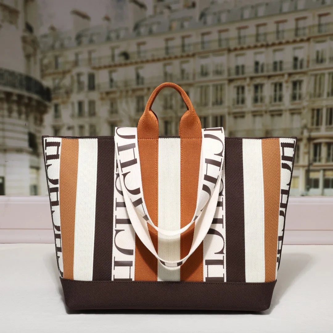 Classic Ladies Crossbody Bag | Large Capacity Commuter Style Tote Bag (Simple Stripe Design Shoulder Bag with Letters) Luxegan