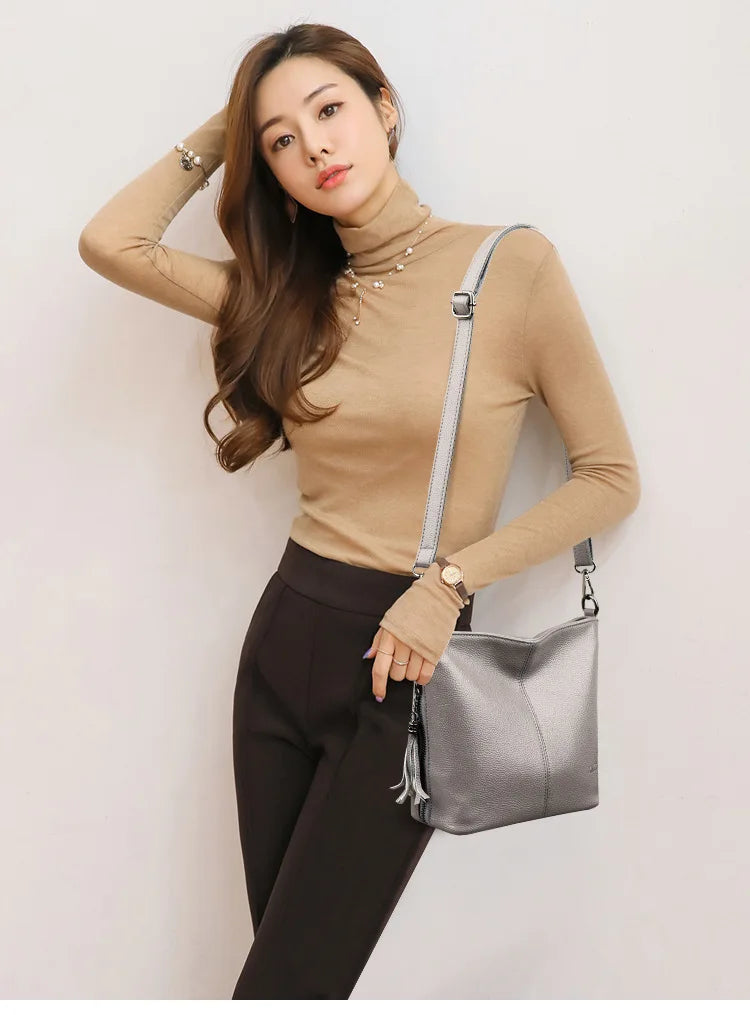 Luxury Soft PU Leather Handbag for Women | Casual Designer Shoulder Bag with Tassel | Versatile Flap Tote & Crossbody Luxegan