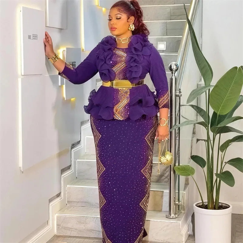 Dashiki African Maxi Dress | Elegant Sequin Party Evening Gown | Turkey African Luxury Birthday Prom Wedding Dress | Premium Embroidered Slim Fit Three-Quarter Sleeve Ankle-Length Robe Luxegan