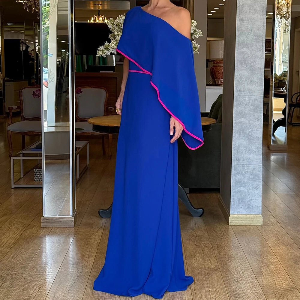 Stole Draped A-Line Evening Gown | O-Neck Sleeveless Floor-Length Prom Dress Luxegan