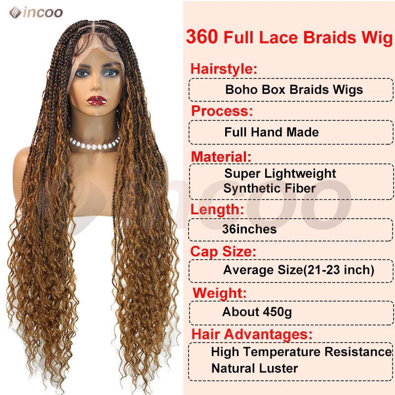 32-36 Inch Boho Box Braids Goddess Locs Wig | 360 Full Lace