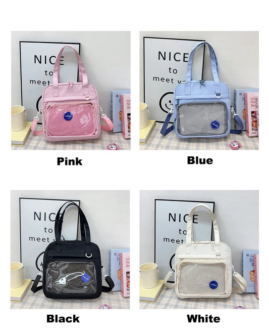 Japanese High School Girls Crossbody Bags | Nylon Teenage Student Tote Book Bag | Transparent Women Handbags JK Kawaii Shoulder Bag Luxegan