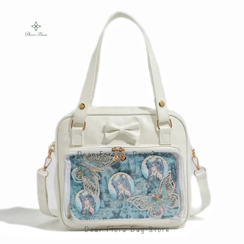 Y2K Cute Bow Ita Bag | Transparent DIY Messenger Bag for Girls | Fashionable Lolita Crossbody & Shoulder Bag | Clear Display Badge Tote for Anime Fans (Model 231) Luxegan