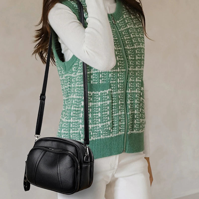 Solid Color Fashionable Rivet Zipper Women's Mobile Phone Bag | Simple Soft Leather Shoulder Crossbody Small Square Bag Luxegan