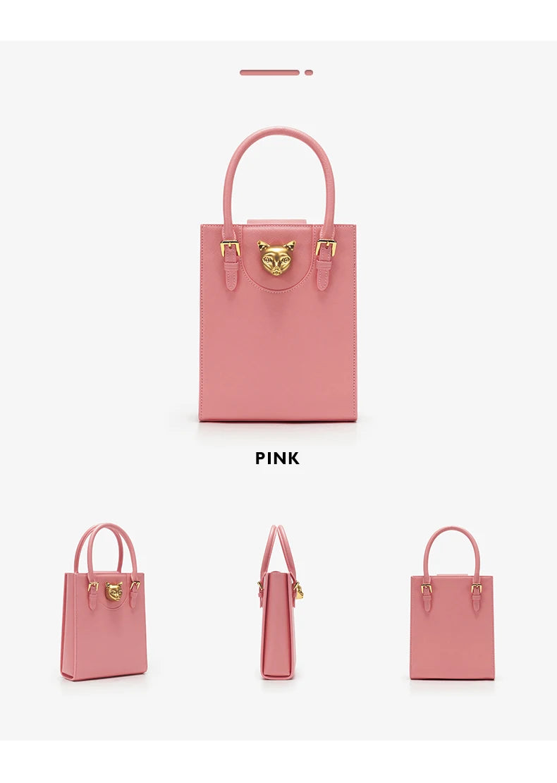 Hard Split Leather Cat Luxury Mini Bag | Designer Box Crossbody Luxegan