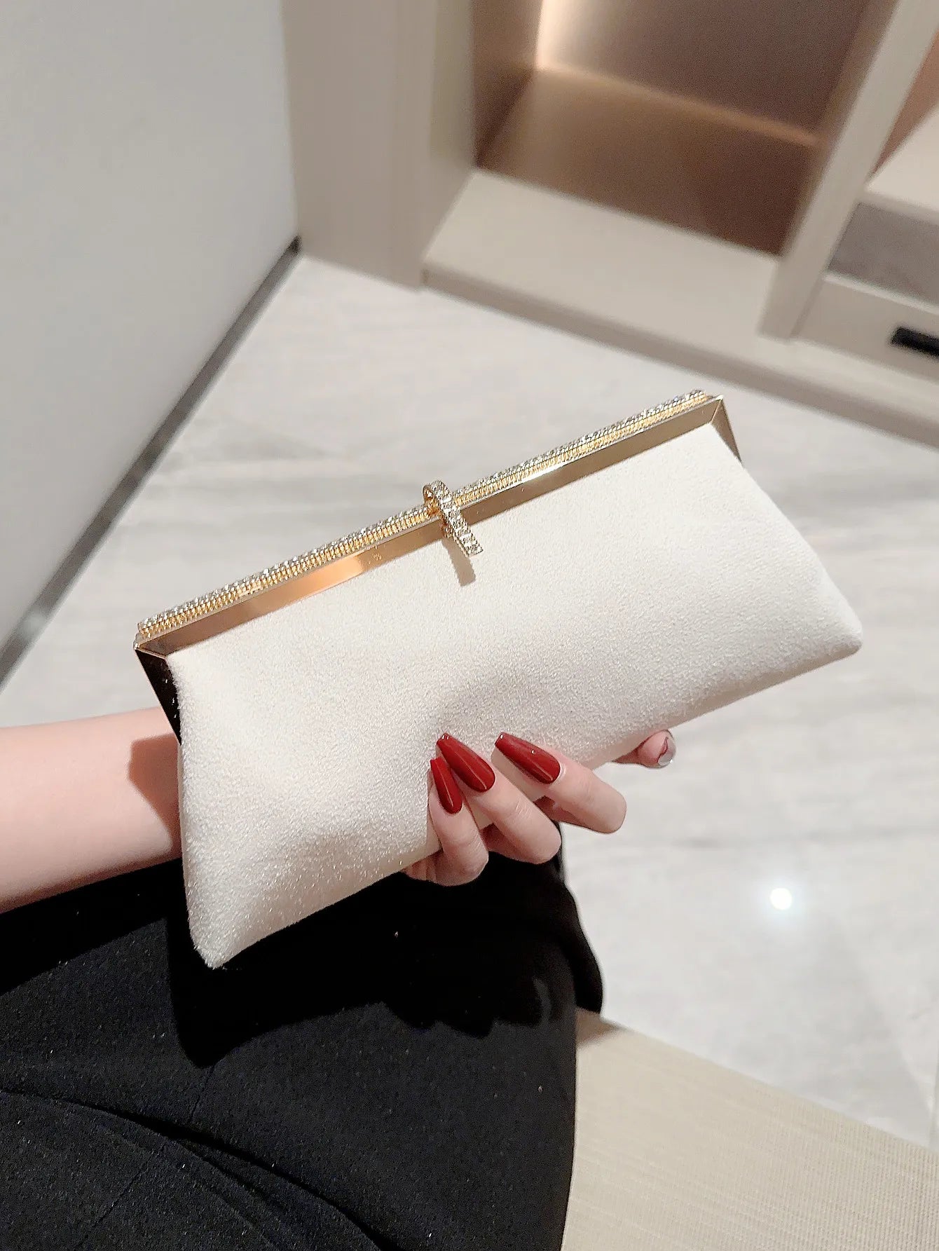 Women's Temperament Velvet Fish Hook Rhinestone Decorated Evening Bag | Clutch Bag, Party Bag, Prom Bag, Dress Bag, Wedding Bag Luxegan