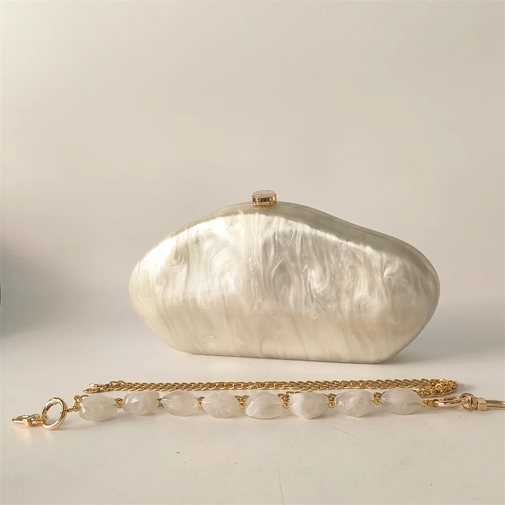 Luxury Ivory Acrylic Shell Purse | Sophisticated "Box Handbag" Silhouette | Elegant Beige Handmade Evening Bag | "Dignified" High-Performance European American Fashion Essential for Radiant Versatile Styling Luxegan