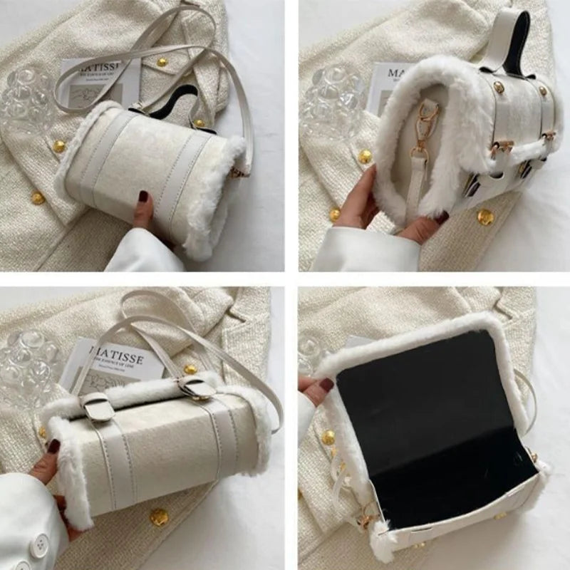 Hello Kitty Lambswool Velvet Crossbody Bag | French Korean Style Soft Small Square Purse (Women) Luxegan