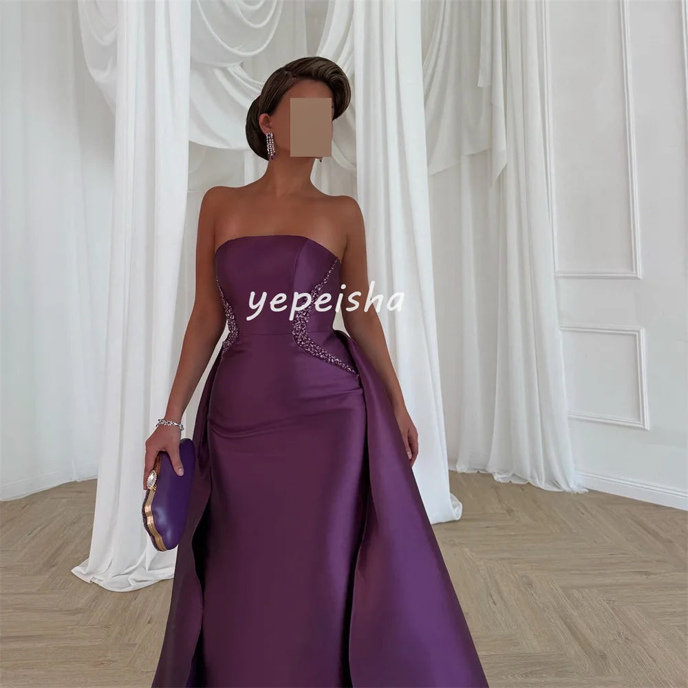 Customized Intricate Matching Pleat Beading Sequined A-line Off-the-shoulder Long Dresses Bespoke Occasion Dresses Exquisite