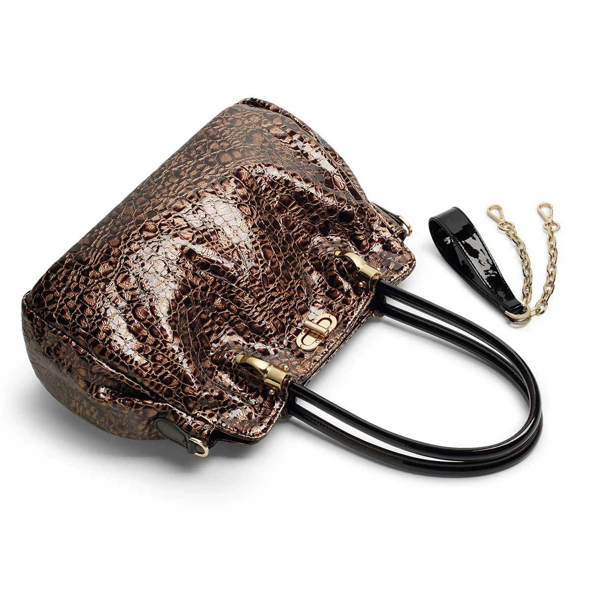 Luxury Designer Leopard Print Handbag | Genuine Leather Large Capacity Shoulder Bag for Women | Sophisticated Soft Leather Tote with Chain & Lock Detail | Professional Computer Interlayer Satchel (Model 91288) Luxegan