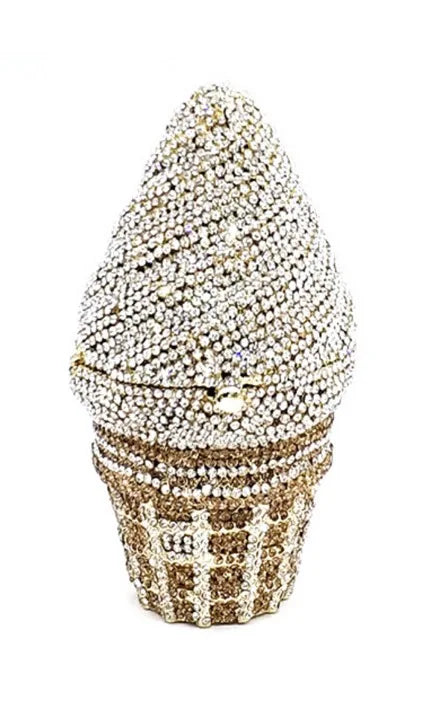 Food-Styling Metal Diamond Purse | Sophisticated Luxury Crystal Evening Bag | Elegant Rhinestone Gala Handbag | "Dignified" Hard-Shell Metallic Minaudière for High-Fashion Parties Luxegan