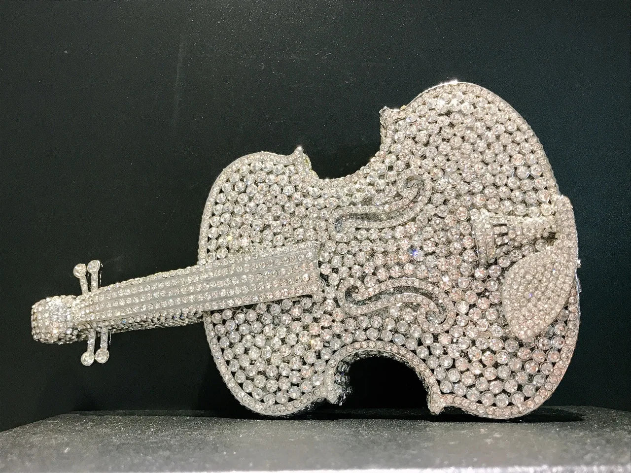 Luxury Violin-Shaped Crystal Evening Clutch | Sophisticated Rhinestone-Encrusted Dinner Purse | Elegant Bridal Handbag with Genuine Leather Lining | "Dignified" Structured Minaudière for High-Fashion Events Luxegan