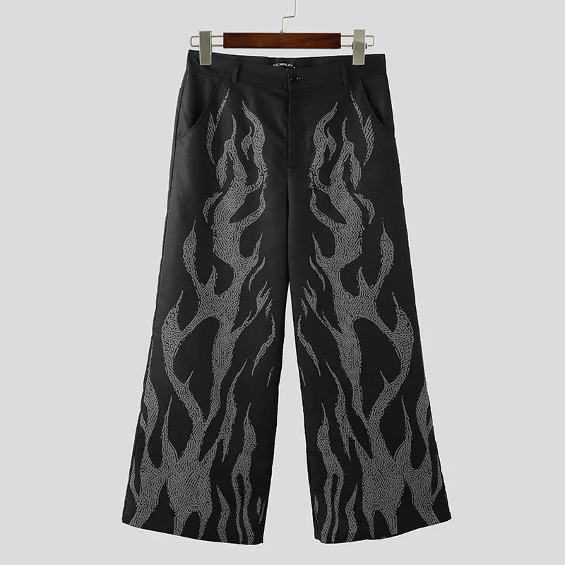 Printed Graffiti Design Trousers | Sophisticated Mid-Waist Wide-Leg Silhouette | Elegant "Full-Length" City Walk Pantalons | "Dignified" Patchwork Leisure Bottoms for Radiant Versatile Styling Luxegan