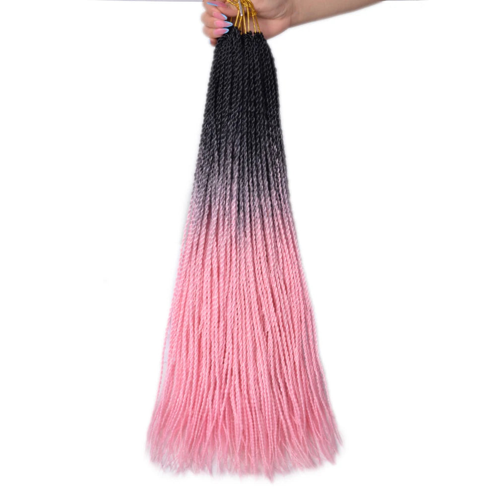 24-Inch Long Ombre Box Braids Crochet Hair - Pre-Looped Synthetic Braiding Hair Extensions - High Temperature Fiber 22 Strands/Pack Piano Color Crochet Braids for Women & Girls (27 Colors Available)