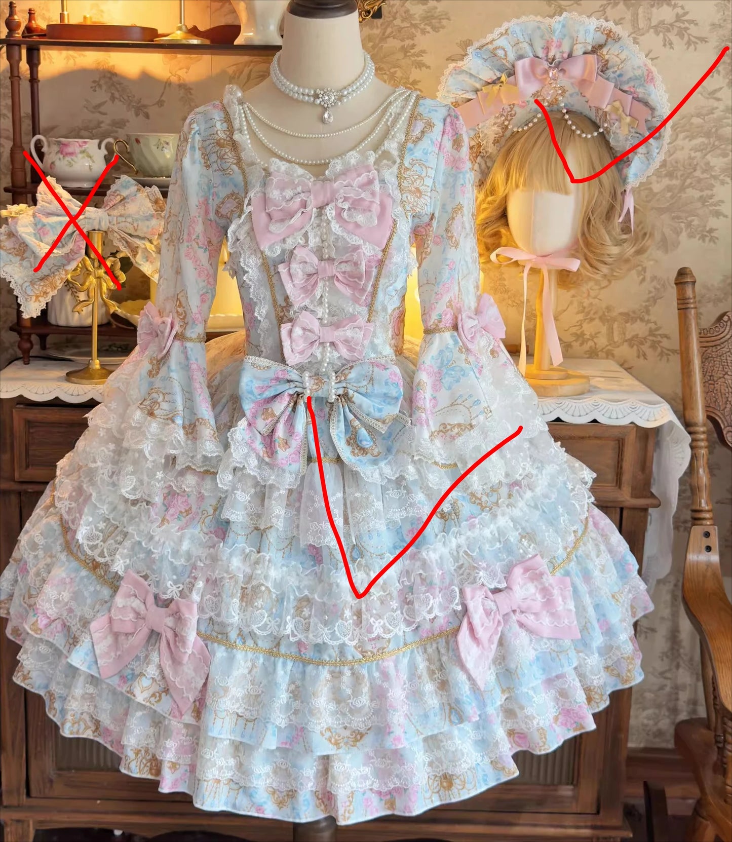 Women's Original Design Sweet Long Sleeve OP Dress | Super Fairy Cute Bow Birthday Party Gown | Elegant Square Collar Slim Fit Princess Dress | Premium Tatting Non-Stretch A-Line Lolita Vestido Luxegan