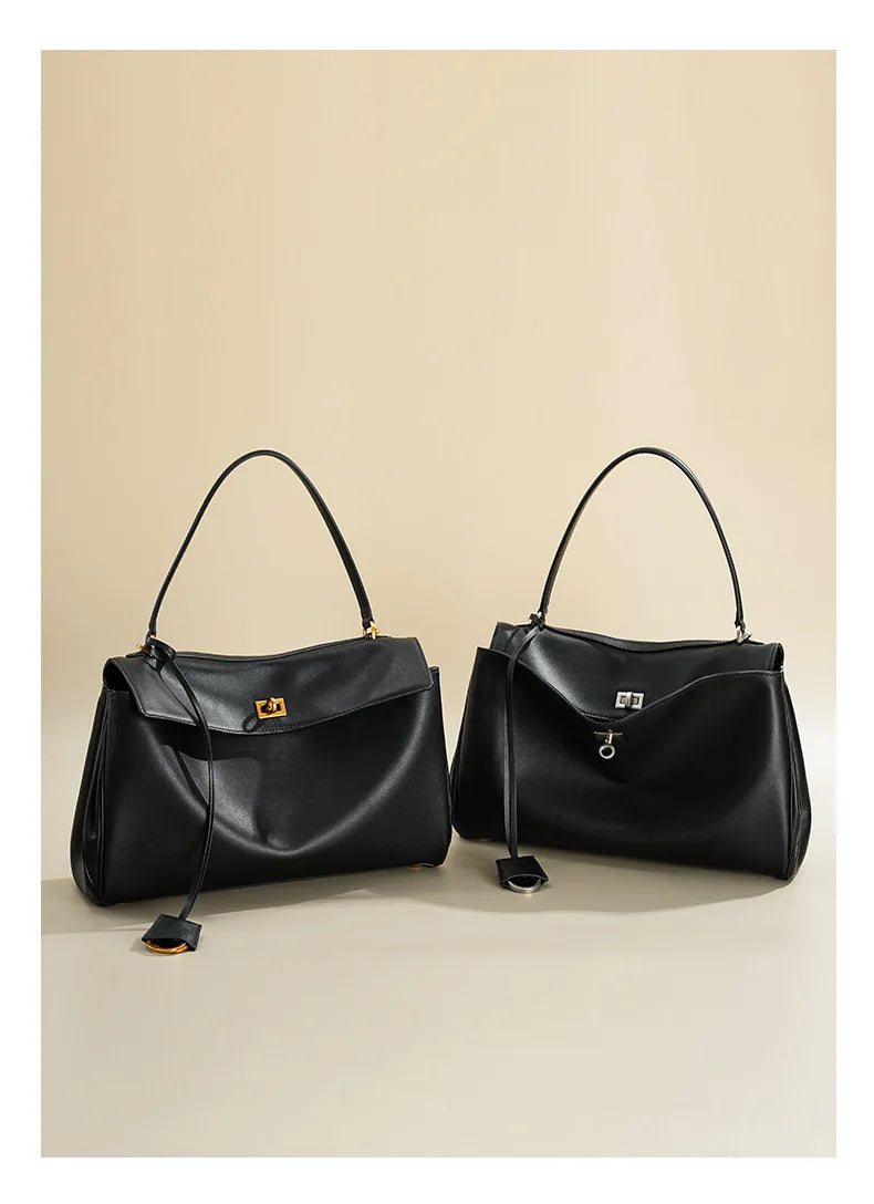 Rodeo Genuine Cow Leather Large Capacity Commuter Tote Bag | Unisex Soft Single Shoulder Handbag & Crossbody Underarm Bag Luxegan