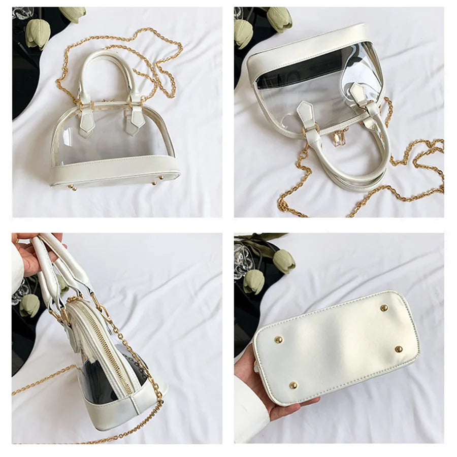 Transparent Jelly Women's Clutch Handbag | PU Leather Top Handle Metal Chain Crossbody Shoulder Tote Bag (Casual Messenger Purse) Luxegan