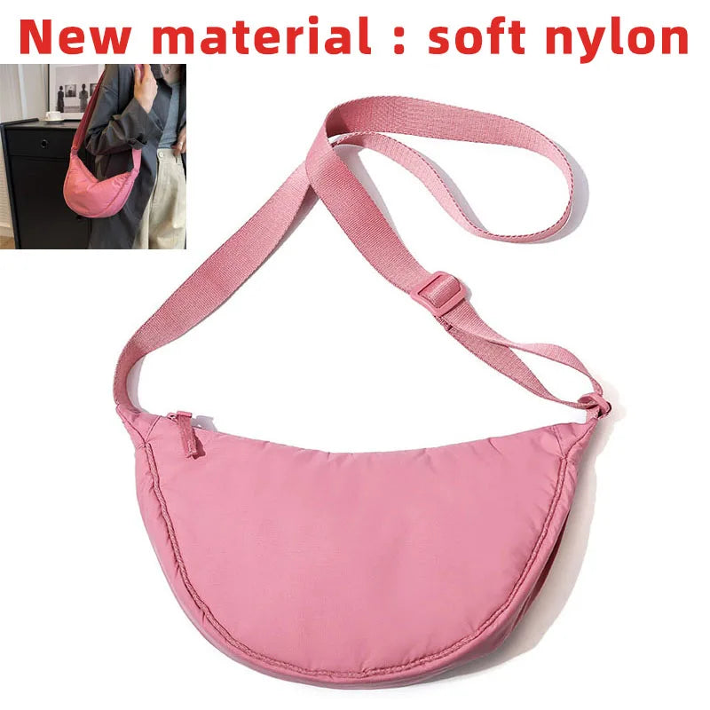 Solid Color Women's Portable Shoulder Bag Simple Female Nylon Cloth Padded Crossbody Bags | Travel Purse Handbags Messenger Bag Luxegan