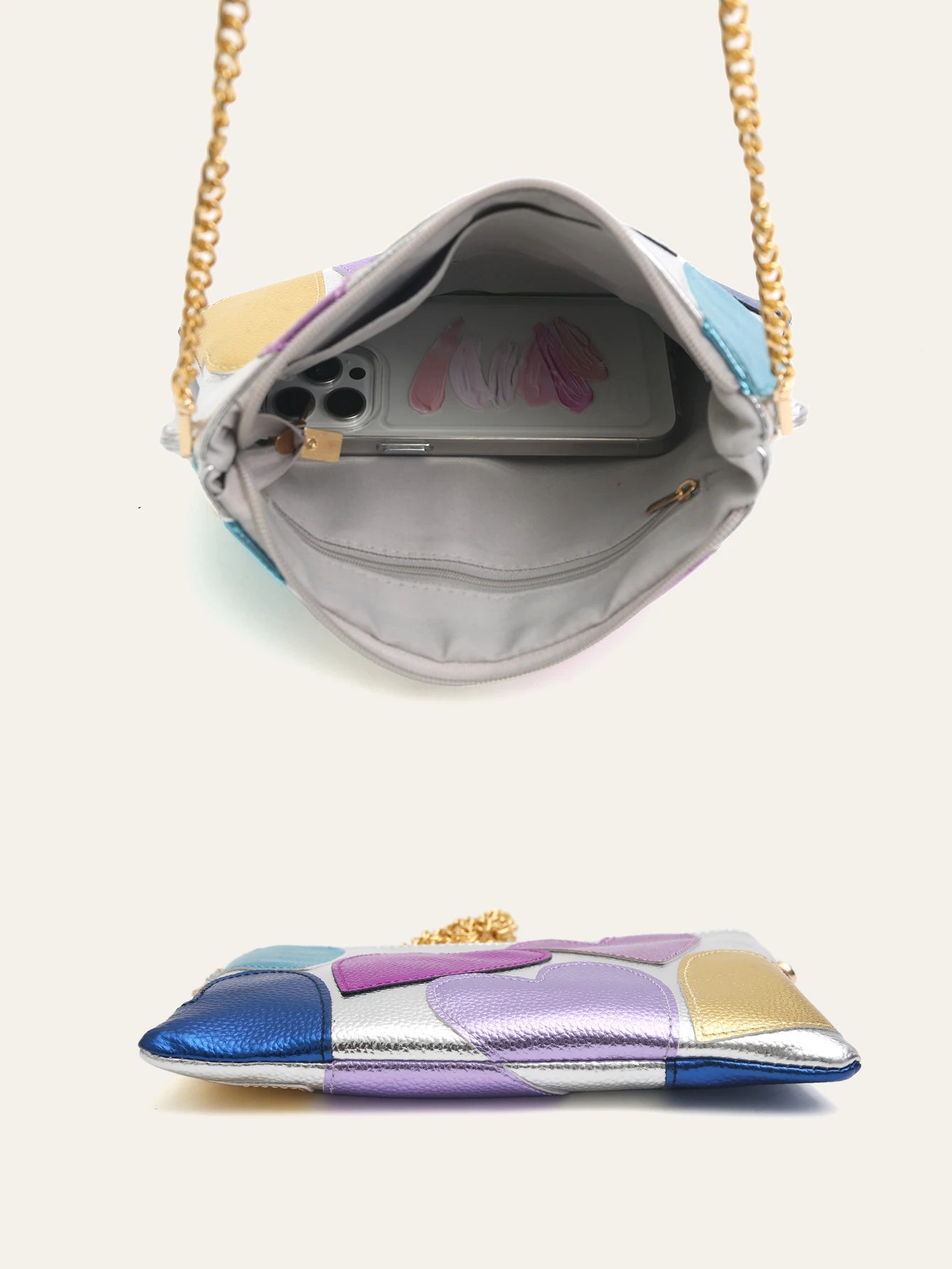 Metallic Hearts Clutch | Luxury Crossbody & Shoulder Bag Luxegan