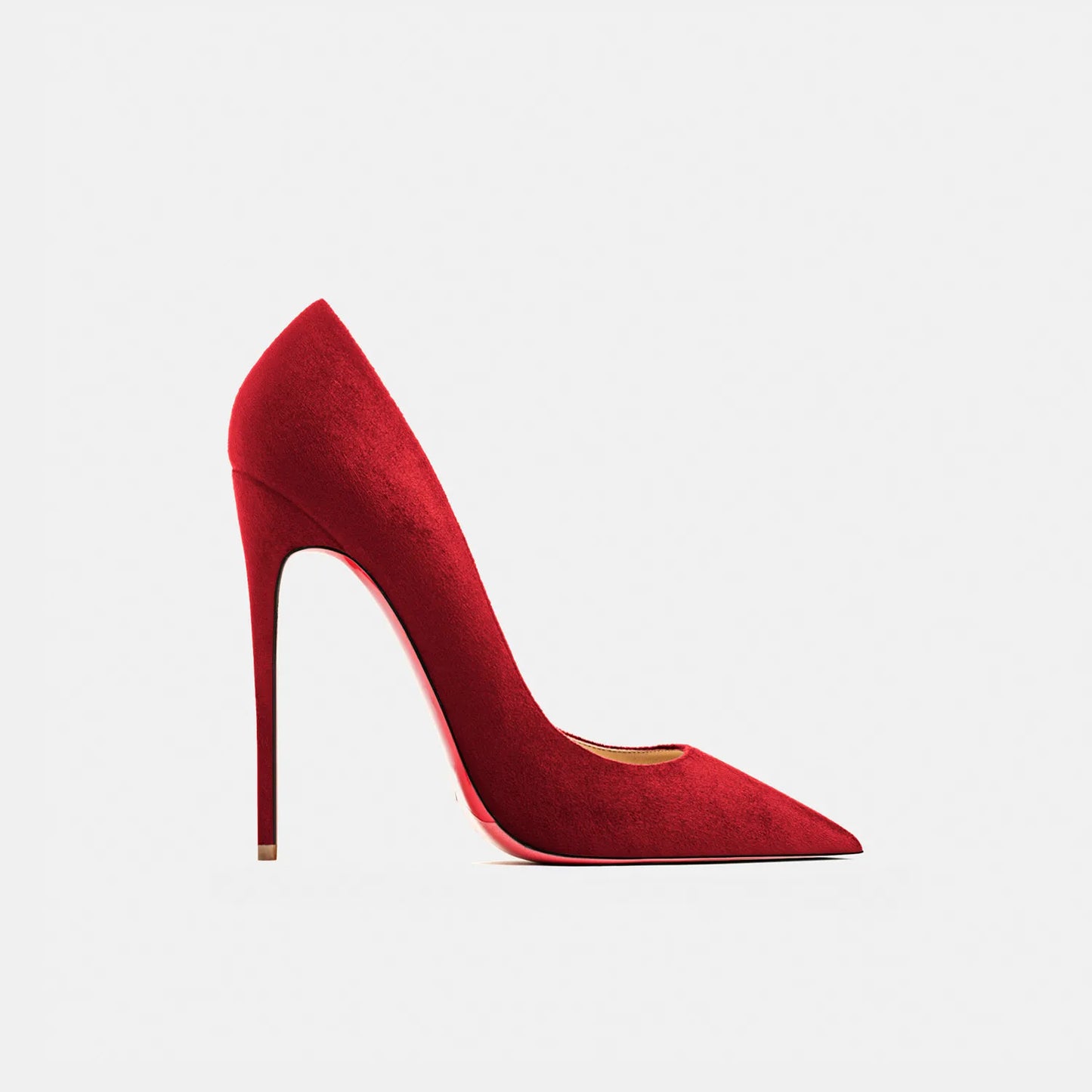 Autumn Suede Stiletto Pumps | Sophisticated Red Shiny Bottom High Heels | Elegant "Flannel" Pointed Toe Wedding Shoes | "Dignified" Shallow Mouth Fashionable Temperament Footwear for Radiant Versatile Styling Luxegan