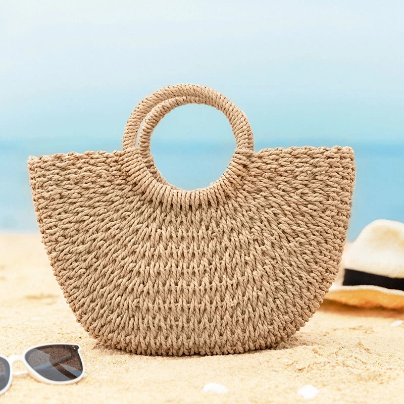 Handmade Moon Straw Beach Bag | Hard Woven Bohemian Tote Luxegan