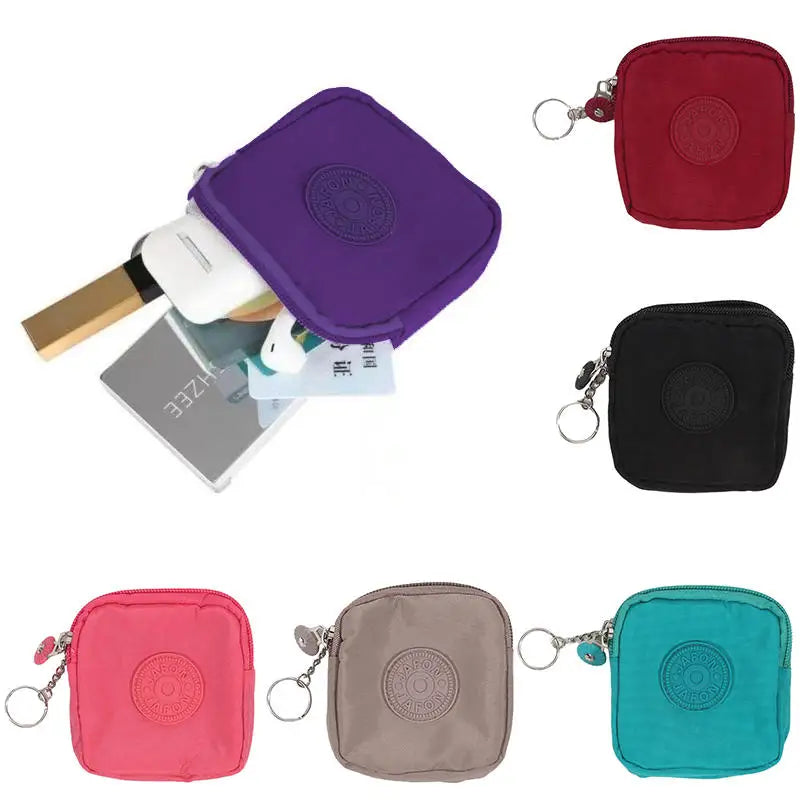 Nylon Solid Square Coin Purse | Zipper Waterproof Mini Card Holder & Key Bag Luxegan