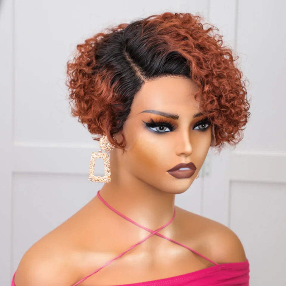 Natural Black Pixie Cut Wig | Short Curly Bob 13x1 Lace Front Human Hair (Pre-Plucked) Luxegan