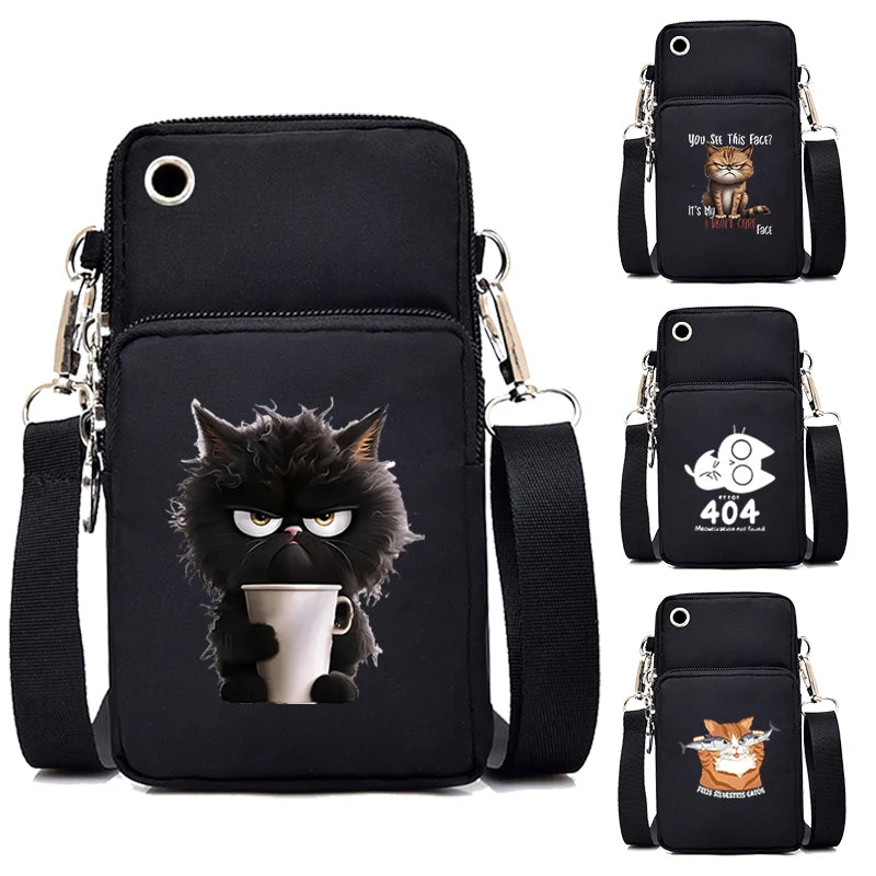 Women's Handbags Black Explosive Coffee Cat Messenger Bags | Female Cartoon Shoulder Bag Purse (Fashion Mobile Phone Crossbody Bags) Luxegan