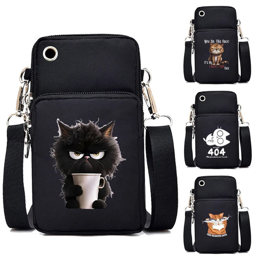 Women's Handbags Black Explosive Coffee Cat Messenger Bags | Female Cartoon Shoulder Bag Purse (Fashion Mobile Phone Crossbody Bags) Luxegan
