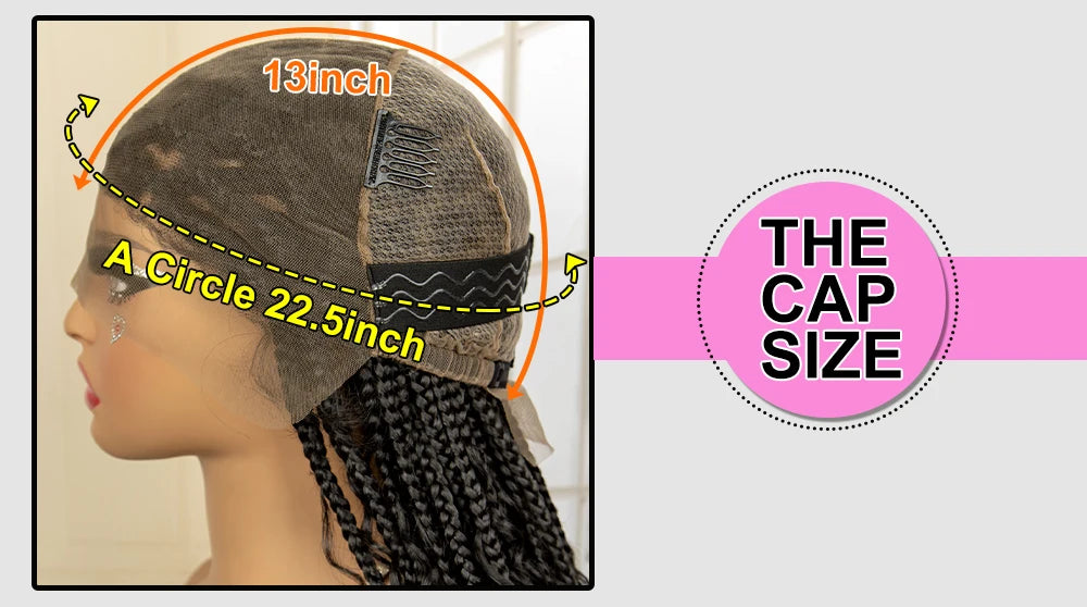 36 Inches Long Boho Braided Wigs with Baby Hair Synthetic Full Lace Knotless Box Braiding Wig with Curly Lace Frontal Wig Luxegan
