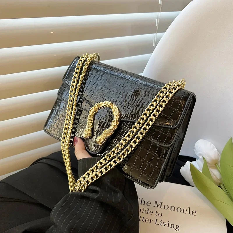 Hot Sale: New Crocodile Pattern Women's Bag | Simple Chain Crossbody & High-End Handbag Luxegan
