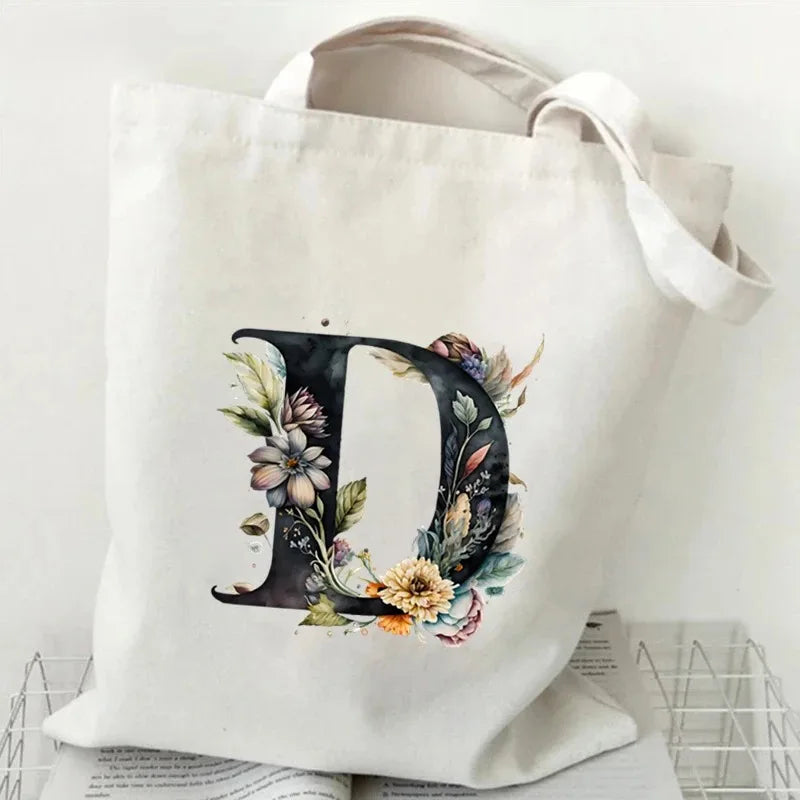 Harajuku Letter & Flower Canvas Tote | Eco Reusable Shopping Bag Luxegan