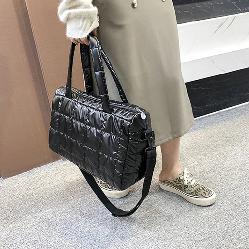 Luxury Space Padded Cotton Handbag | Big Capacity Shoulder Bag & Waterproof Nylon Bag (Travel Down Crossbody Bag Purse Bolsa) Luxegan