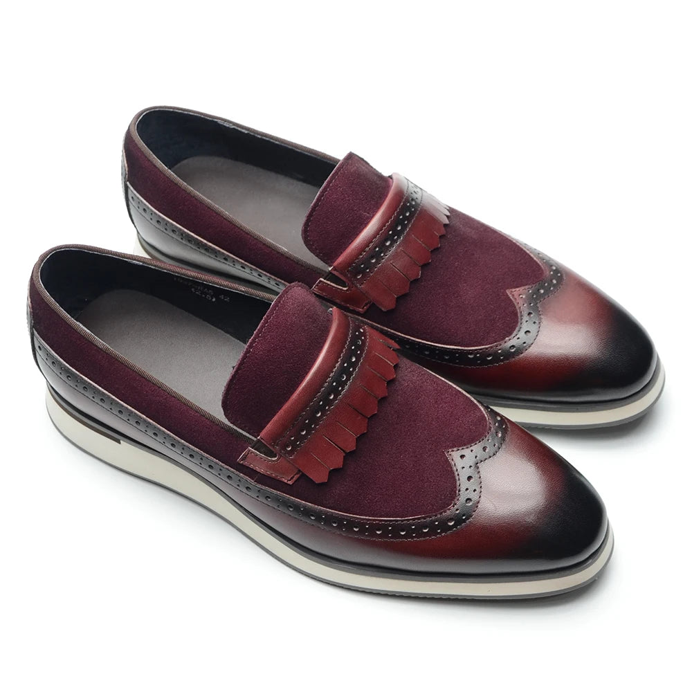 Many Colors Classy Men's Genuine Leather Tassel Loafers | Cow Suede Wingtip Brogue Casual Business Flats Luxegan