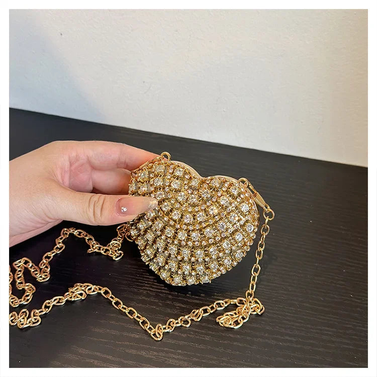 Luxury Mini Diamond Inlay Heart-Shape Crystal Clutch | Rhinestone Evening Bag Luxegan