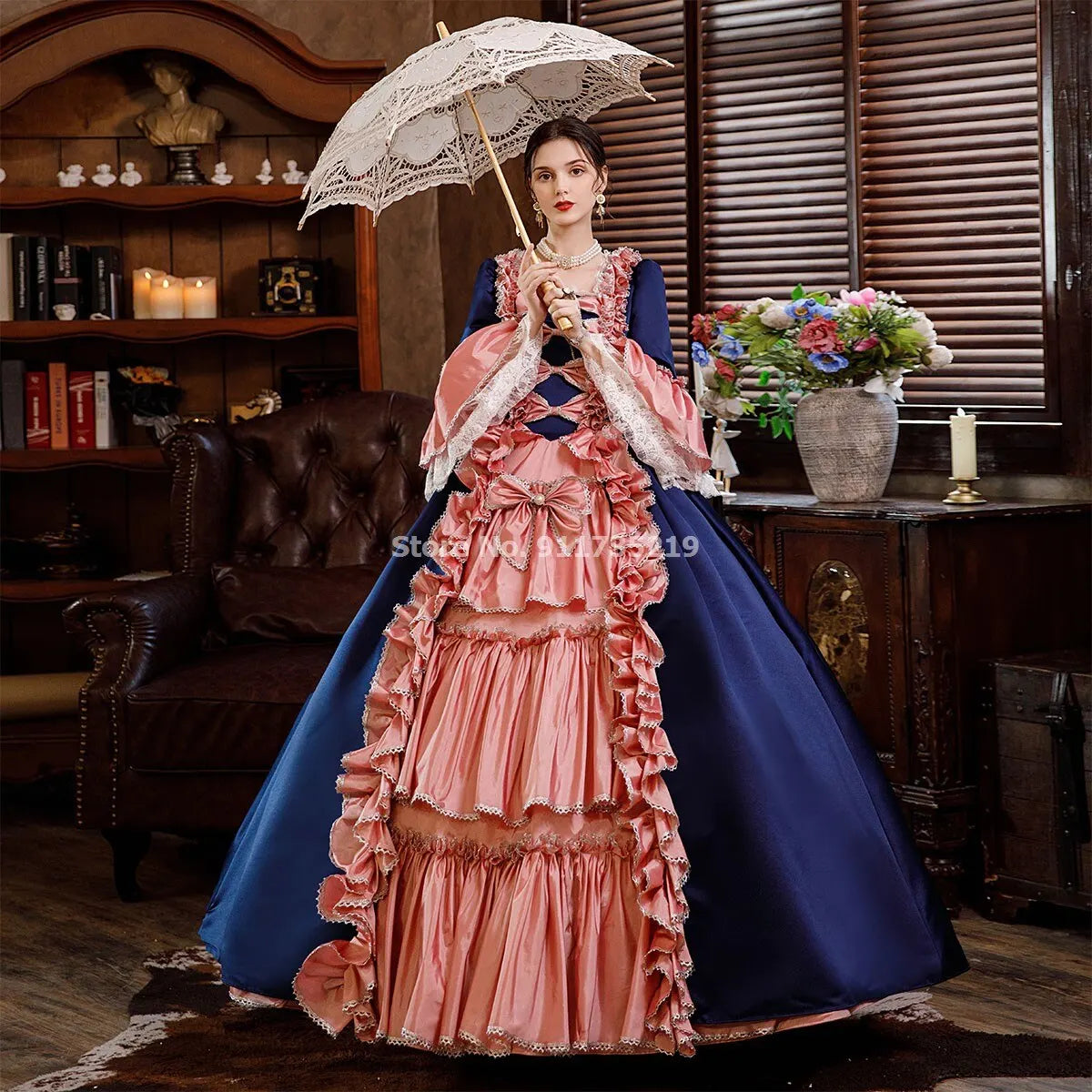 Victorian Renaissance Ball Gown – Square Neck, Flare Sleeve, Floor-Length, Empire Waist