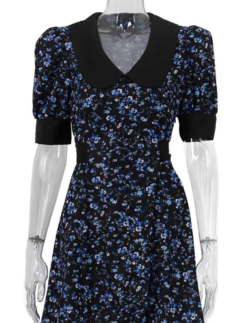 Print Classic Turn-Down Collar Short Sleeve Loose A-Line Mini Dress – Non-Stretch Polyester, Empire Waist, Summer Luxegan
