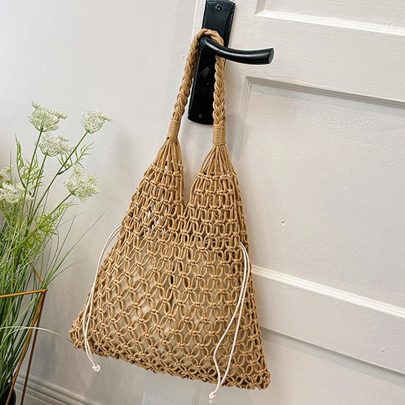 Women's Large Capacity Straw Handbag Totes | Hollow Out Shoulder Bags & Vintage Travel Beach Bag (Shopping Pack) Luxegan