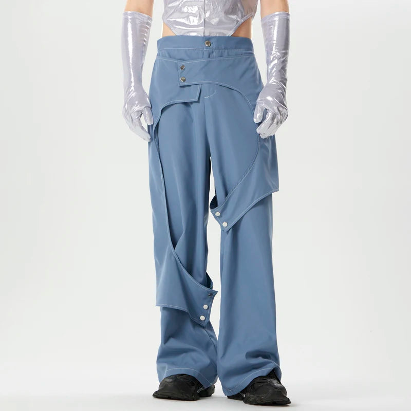 Men’s Irregular Button Joggers | Sophisticated "Wide-Leg" Straight Silhouette | Elegant Solid Color Casual Trousers | "Dignified" High-Performance Streetwear Pantalon for Radiant Versatile Styling Luxegan