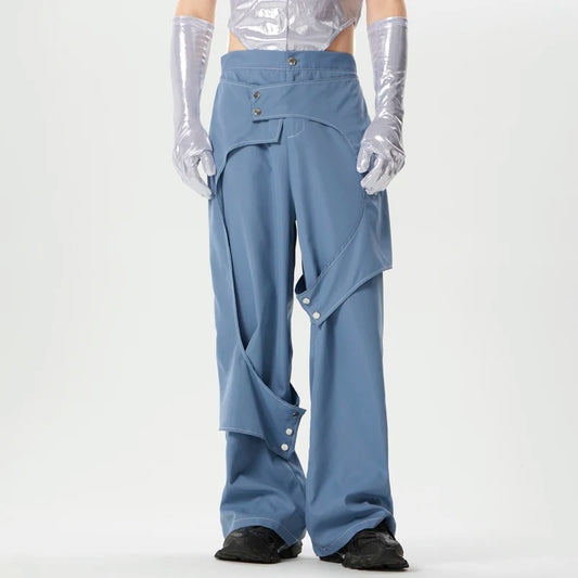 Men’s Irregular Button Joggers | Sophisticated "Wide-Leg" Straight Silhouette | Elegant Solid Color Casual Trousers | "Dignified" High-Performance Streetwear Pantalon for Radiant Versatile Styling Luxegan