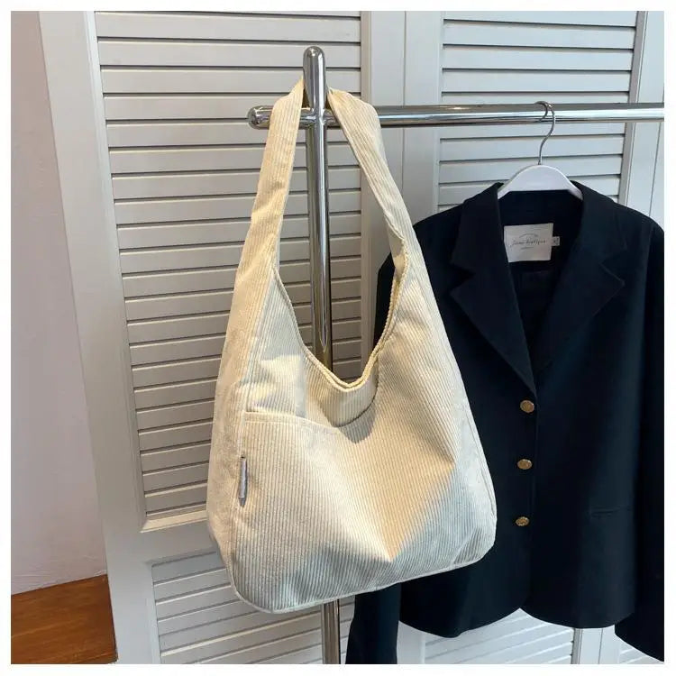 Canvas Corduroy Tote Bag | Simple Casual Large Capacity & Solid Shopper Bag Luxegan