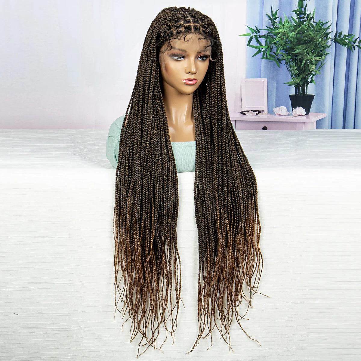 Synthetic Braided Wig Synthetic Hair Lace Front Wigs Box Braided Wigs for Black Women 36 Inches Micro Braids Wigs with Baby Hair Luxegan