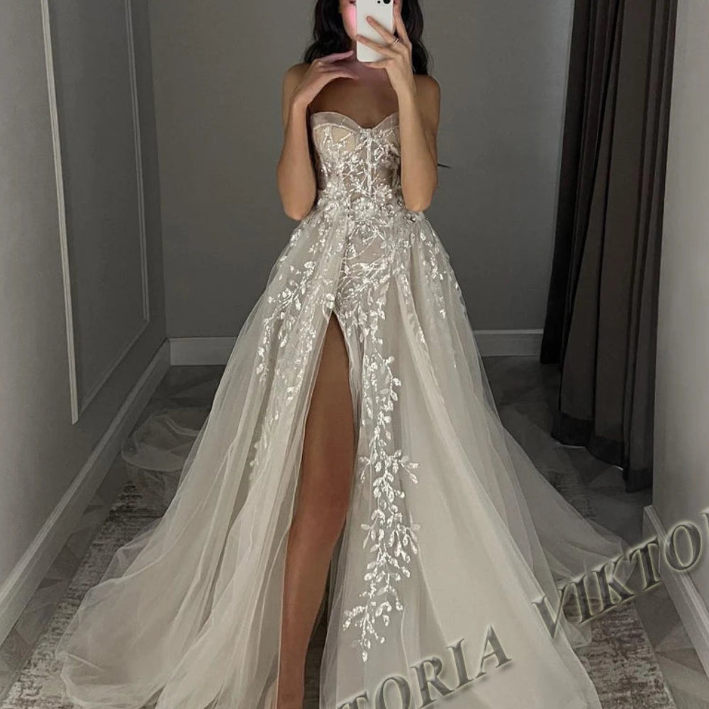Exquisite Glitter Princess Bridal Ball Gown | Elegant Off-the-Shoulder Sweetheart Silhouette | Custom Made 3D Flowers & Pleated Tulle Wedding Dress | Royal Lace-Up Vestidos De Novias with Sweep Train Luxegan