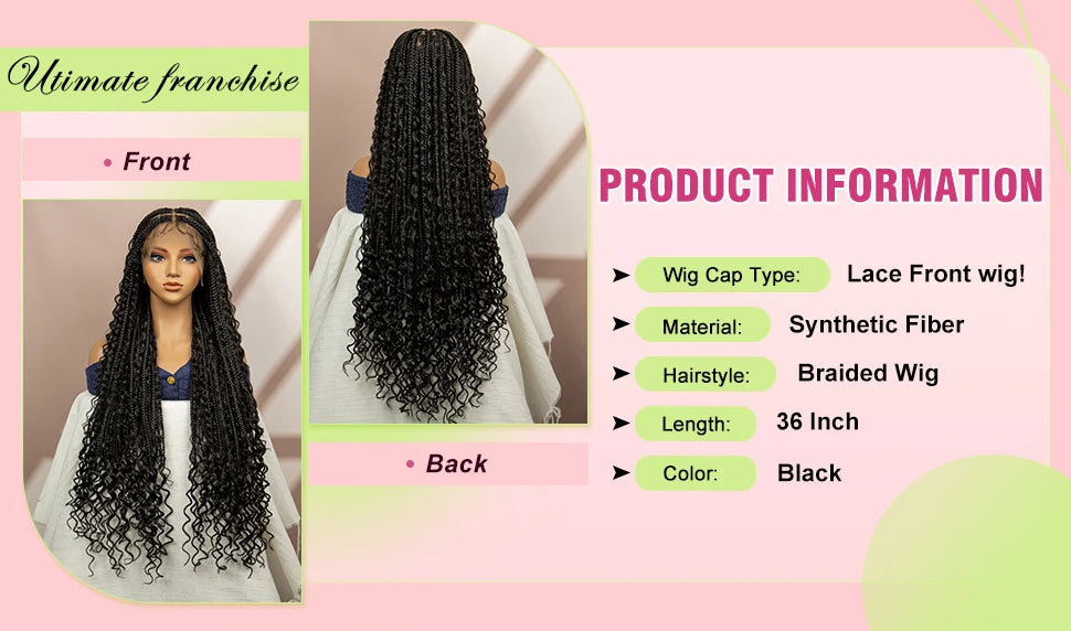 Synthetic Full Lace Bohemian Box Braided Wigs with Baby Hair Boho Box Braided Wigs Curly Hair Full Lace Front Wigs Luxegan
