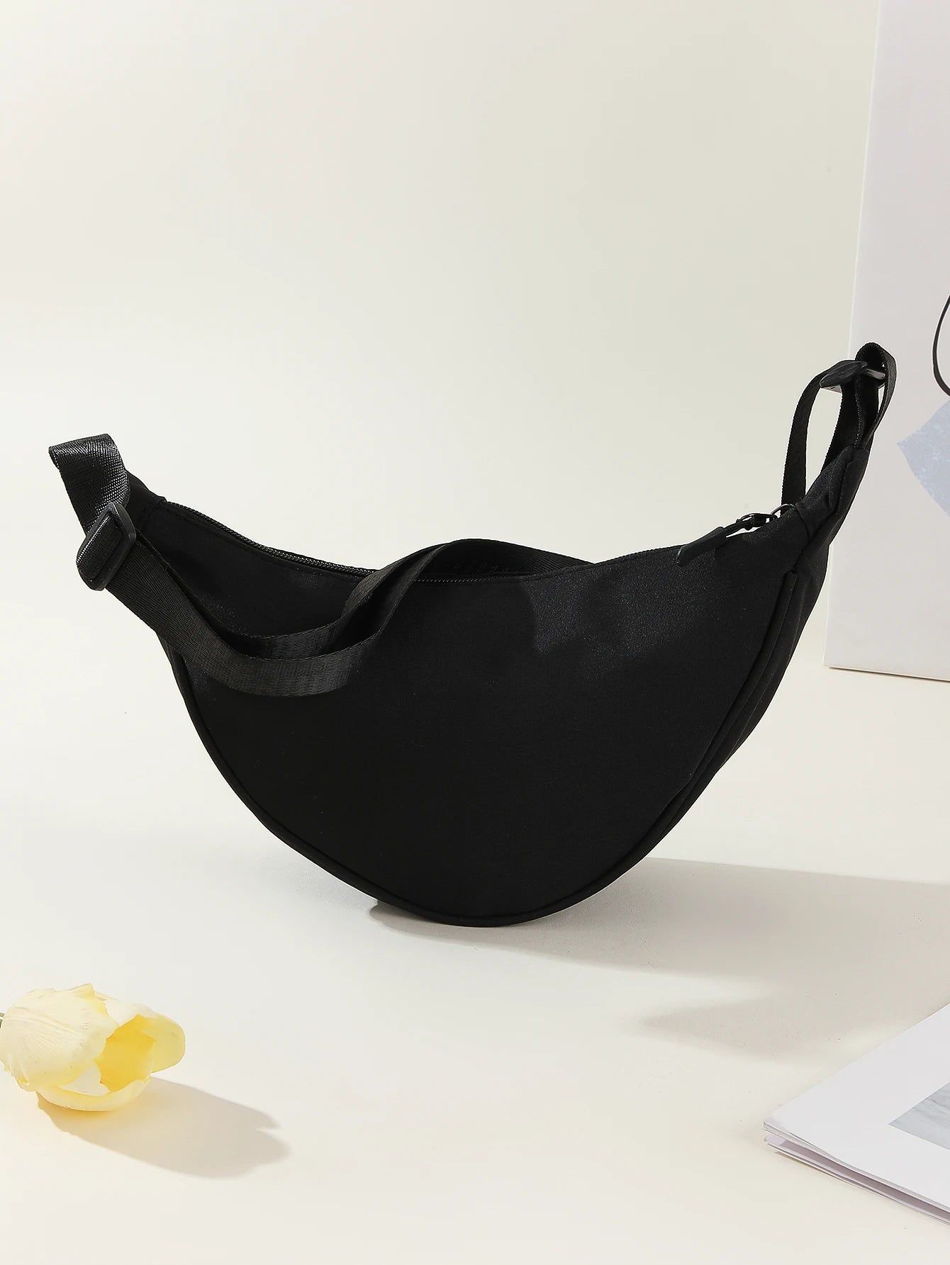 Nylon Solid Half Moon Bag | Soft Preppy Style Casual Shoulder & Crossbody Satchel Luxegan