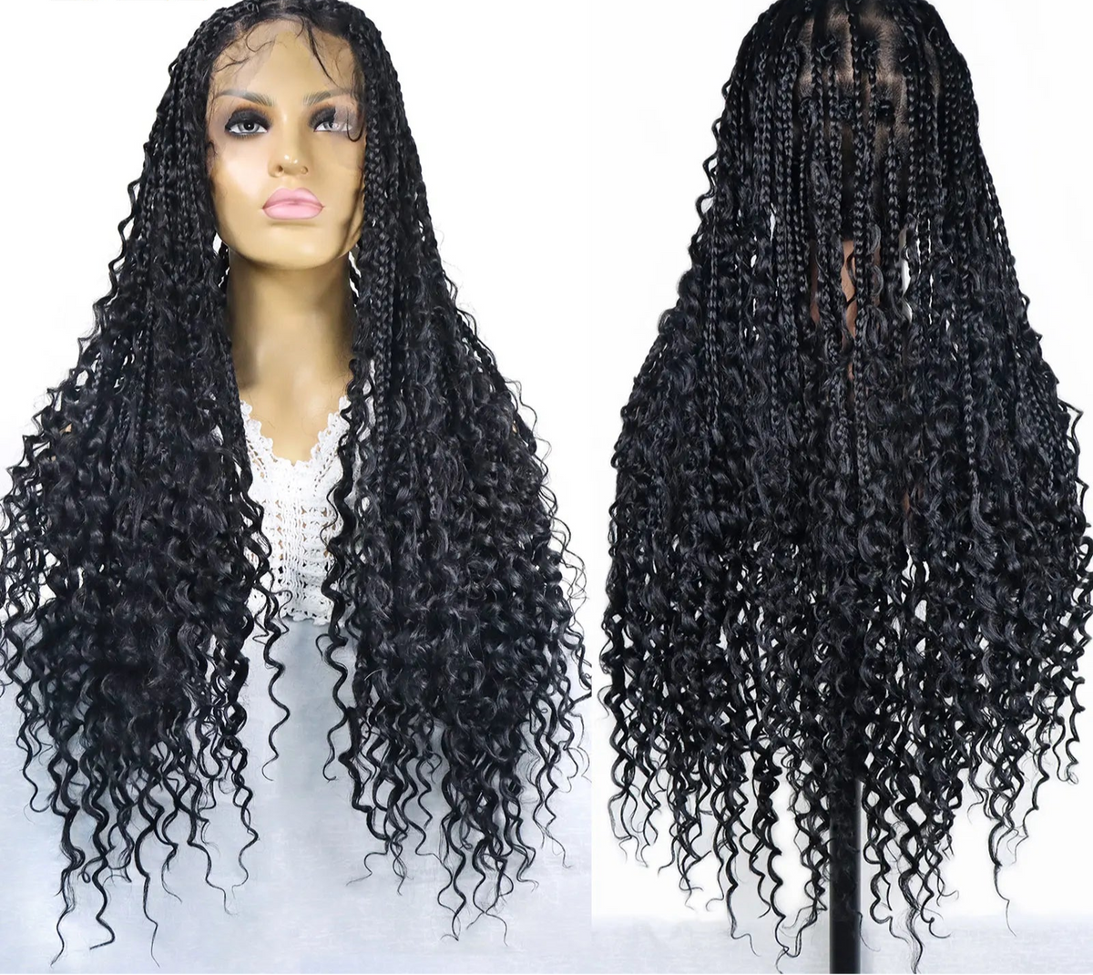 24" Boho Double Full Lace Knotless Braided Wig - Bohemian Curly - Synthetic - with Baby Hair