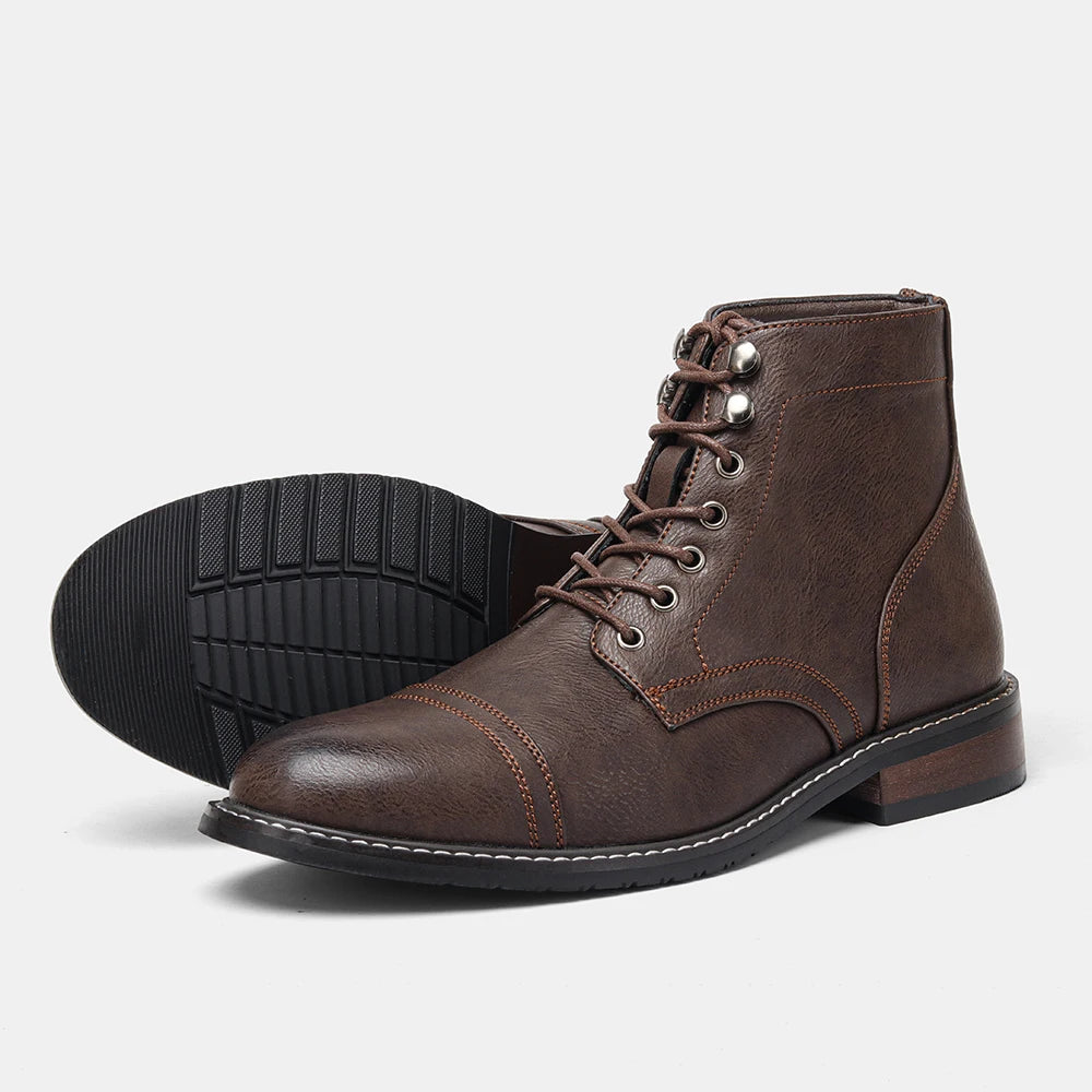 Brogue Chelsea Men's Boots | American Style Comfortable Fashion Leather Boots (Low Heel) Luxegan
