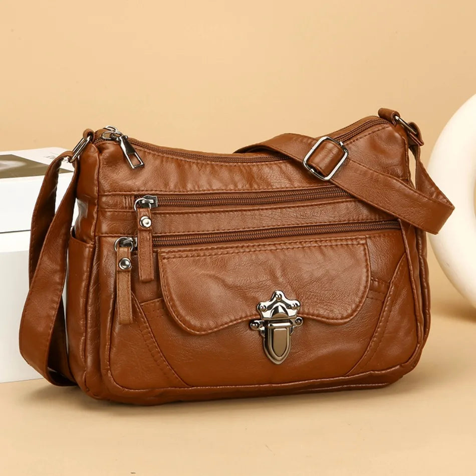 Retro Multi-Pocket PU Leather Handbags | Luxury Designer Shoulder Bag Luxegan